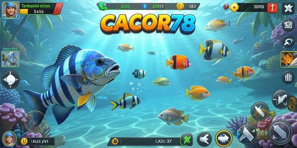 Tampilan gameplay seru dalam CACOR78 dengan banyak ikan untuk diburu.