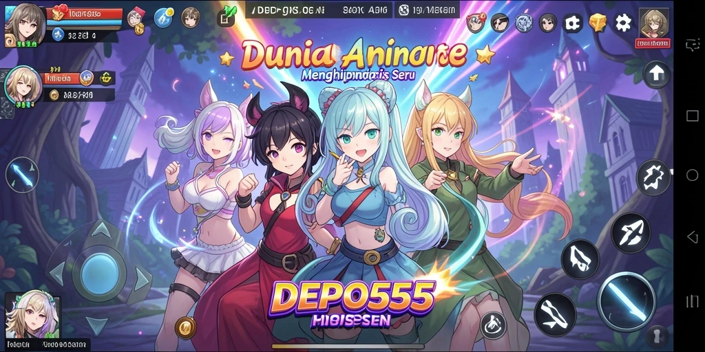 Tampilan gameplay menakjubkan dalam DEPO555 dengan karakter anime yang dinamis.