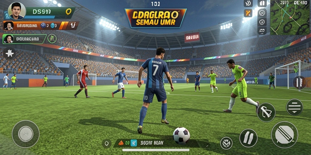 Screenshot utama DS99 menampilkan aksi seru permainan olahraga.