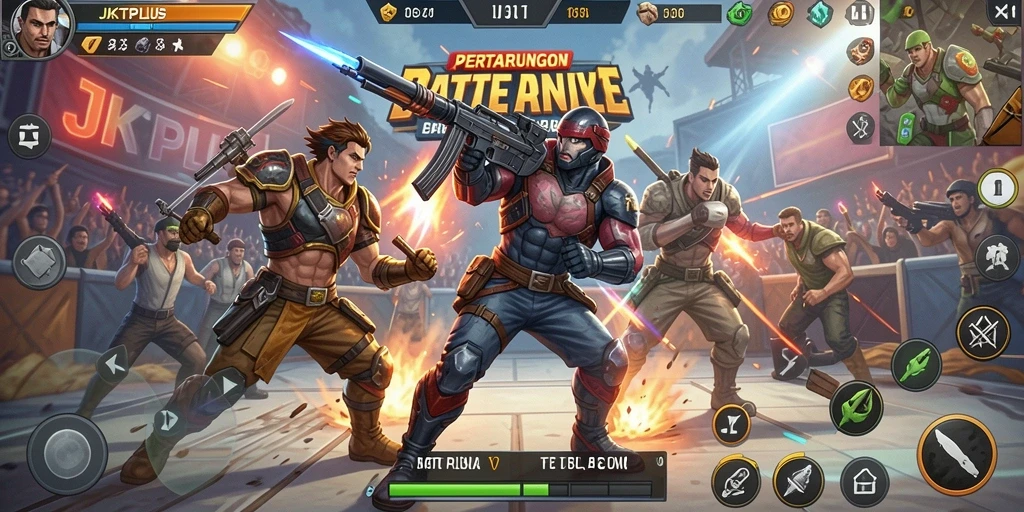 Gameplay JKTPLUS yang seru dan penuh aksi dalam Battle Royale.