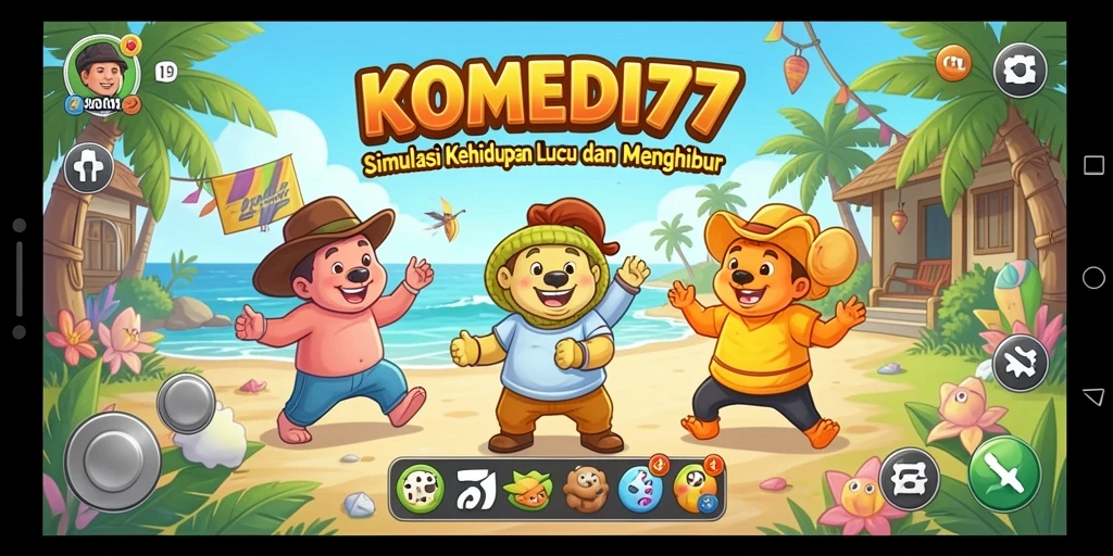Screenshot gameplay KOMEDI77 menampilkan karakter dalam situasi lucu.
