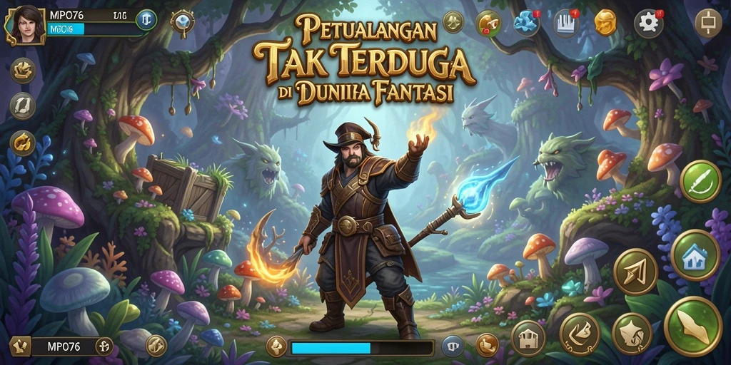 Menggambarkan petualangan seru di dunia fantasi MPO76.