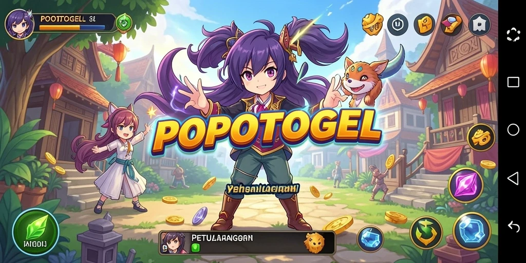 Screenshot utama POPOTOGEL menampilkan karakter Anime dalam aksi seru.