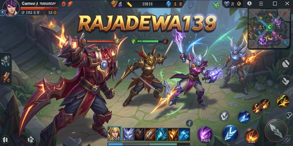 Tampilan aksi seru dalam permainan MOBA RAJADEWA138.